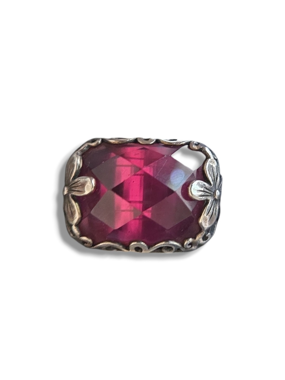 Silpada Berry-licious Pink Faceted Crystal Ring with Floral Silver Accents Sz 8 - Picture 2 of 8